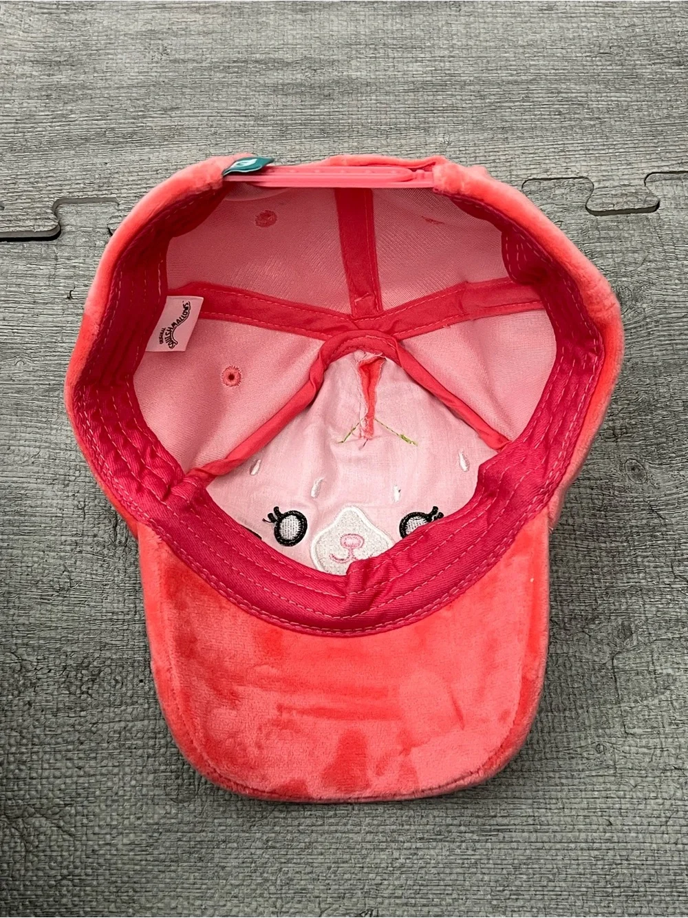 Squishmallows Strawberry Pink/Green Velour Adjustable Girls Baseball Cap